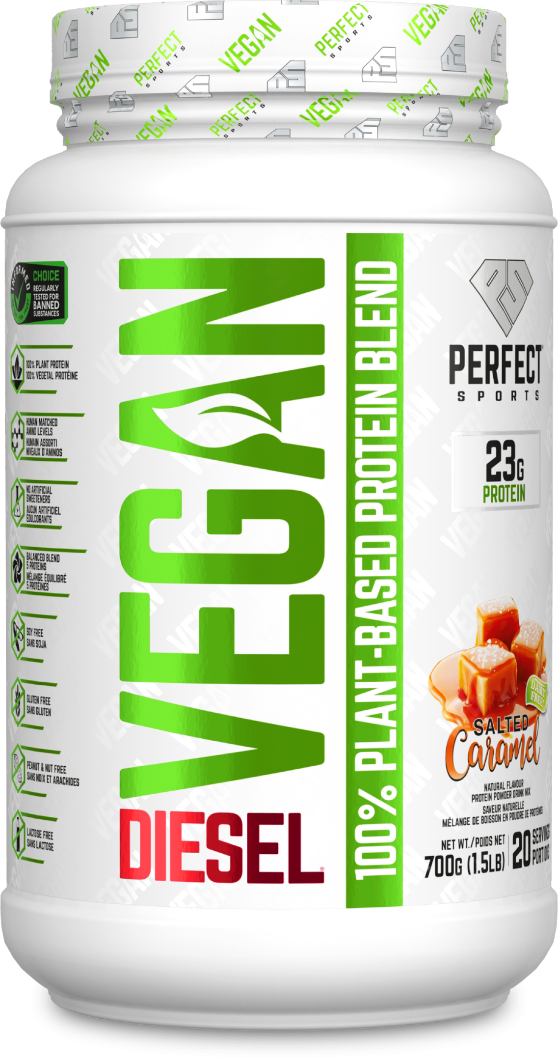 Perfect Sports DIESEL Vegan 100% Plant-Based Protein 1.5lbs (Salted Caramal)