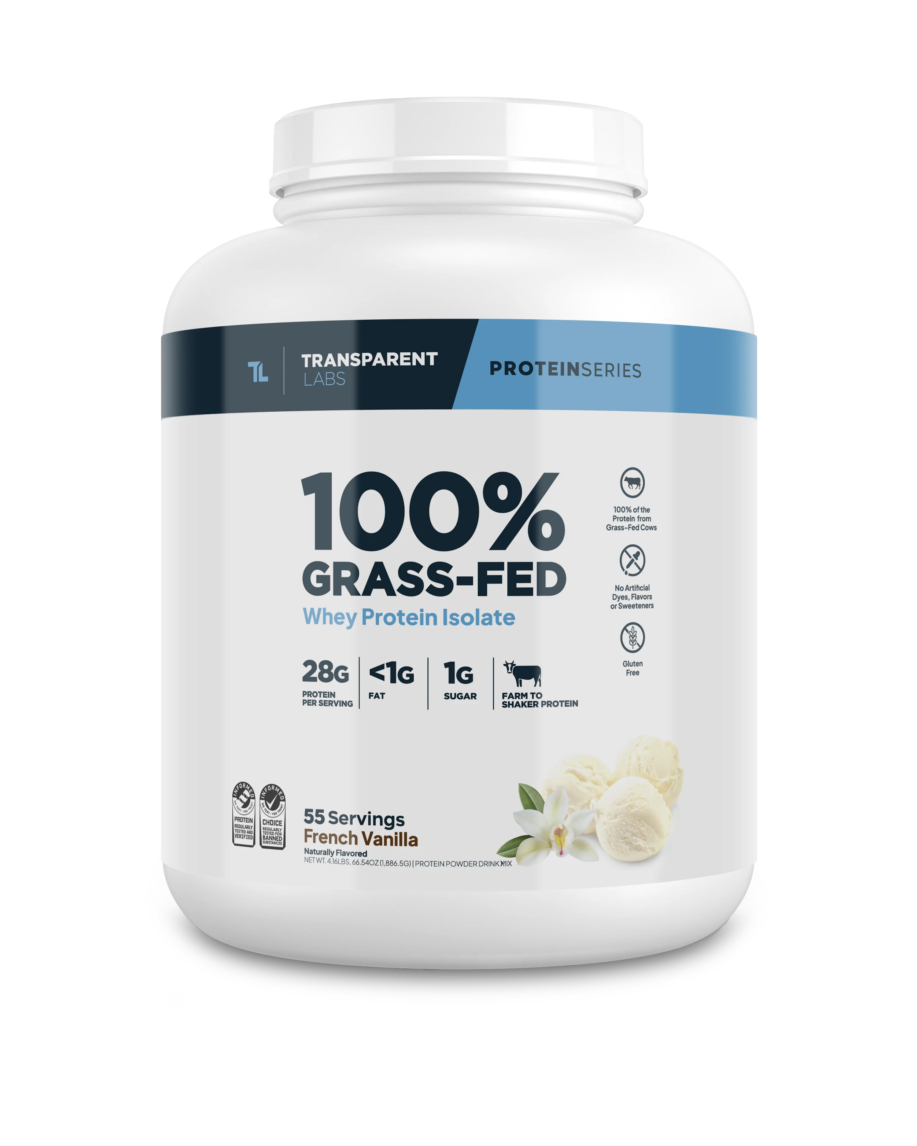 Transparent Labs 100% Grass-Fed Whey Protein Isolate 4lbs (French Vanilla)