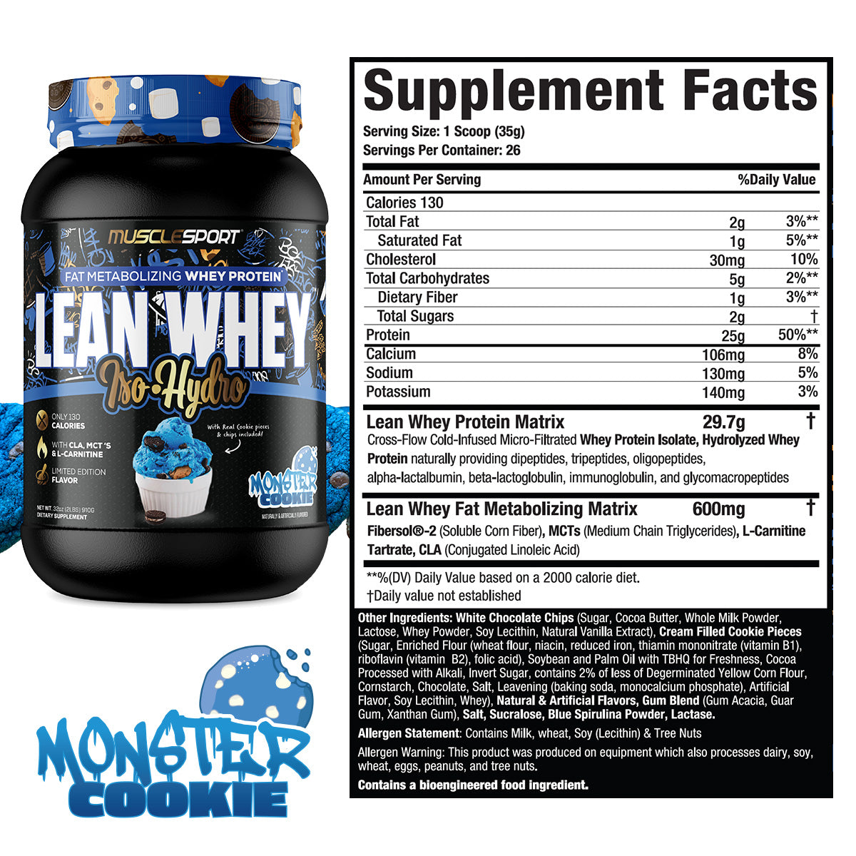 Muscle Sport Lean Whey Iso-Hydro 2lbs (Monster Cookie)